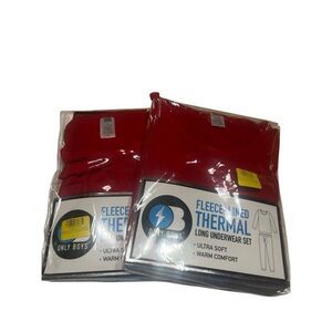 Only Boys (2) Red Fleece Lined Thermal Long John’s  Set Sz L 12-14 NIP